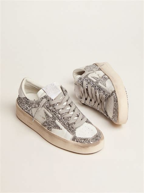 womens silver glitter sneakers|golden goose silver.